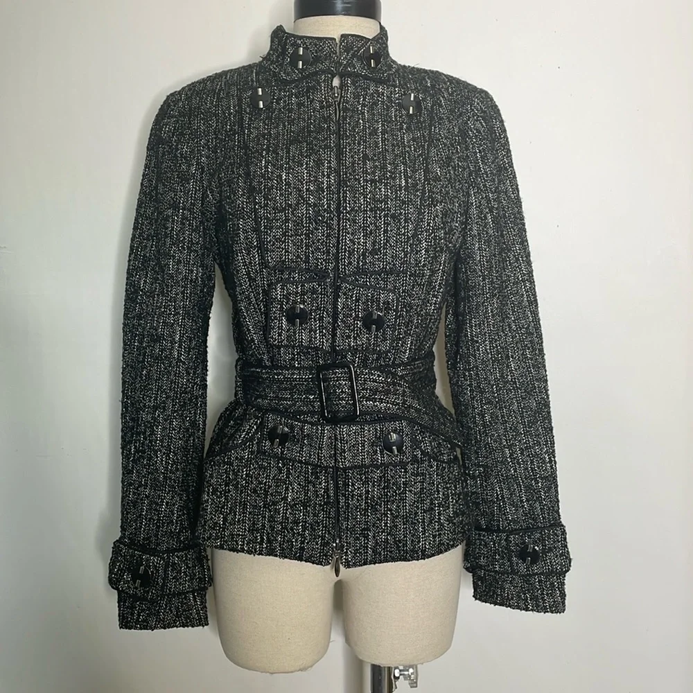 Anne Fontaine Tweed Zip Up Jacket Pockets Size 38 US 4 - Picture 3 of 13